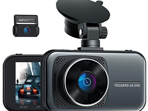 Toguard 4K UHD Dashcam, 3 Pulgadas Dual Cámara para Coche 310° Grados de Amplio Ángulo, Supercondensador con Modo de estacionamiento, Visión Nocturna por Infrarrojos, Loop de Grabación, G-Sensor