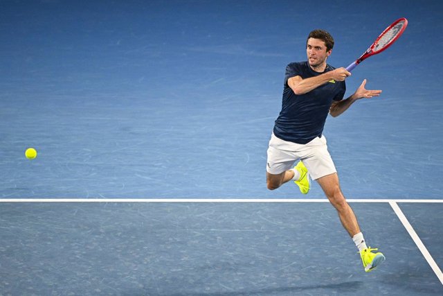 Gilles Simon of France in action during his first Round Men's singles match against Stefanos Tsitsipas of Greece on Day 2 of the Australian Open at Melbourne Park in Melbourne, Tuesday, February 9, 2021. (AAP Image/Dean Lewins) NO ARCHIVING, EDITORIAL USE