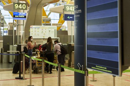 03/02/2021 Varias personas facaturan su equipaje en la terminal T4 del Aeropuerto Adolfo Suárez Madrid-Barajas el mismo día en que se restringen los vuelos procedentes de Brasil y Sudáfrica, en Madrid, (España), a 3 de febrero de 2021. Esta restricción, impuesta por el Gobierno de España desde este miércoles y hasta las próximas dos semanas, pretende frenar la llegada al país de las nuevas cepas de coronavirus detectadas en Sudáfrica y Brasil. Es por eso que desde las 9.00 horas de este miércoles 3 de febrero y hasta las 9.00 horas del 17 de febrero los vuelos a dichos países estarán restringidos, medida que podría prorrogarse en función de la evolución de la pandemia.
POLITICA 
Jesús Hellín - Europa Press

