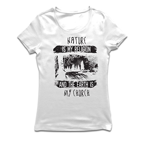 lepni.me Camiseta Mujer La Naturaleza es mi religión y la Tierra es mi Iglesia: al Aire Libre, Camping, Amante de la Aventura (Large Blanco Multicolor)