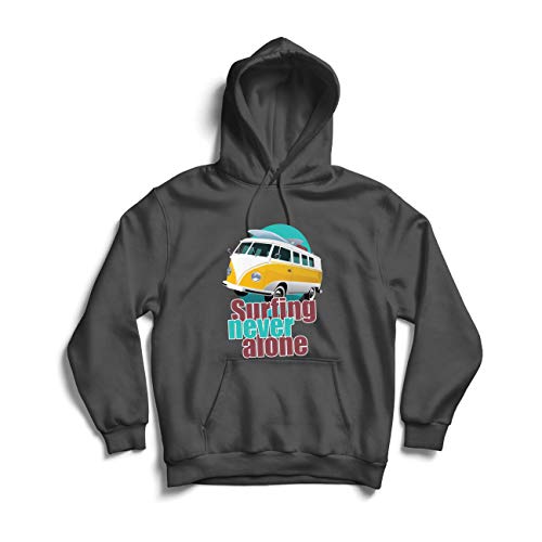 lepni.me Sudadera con Capucha Surfing Nunca Solo, Furgoneta Retro, Ropa de Vacaciones para surfistas (Medium Grafito Multicolor)