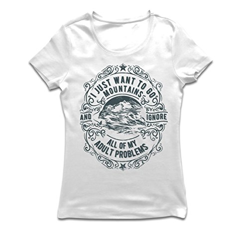 lepni.me Camiseta Mujer Solo Quiero IR a Las montañas: Regalo increíble, Invierno, Vacaciones de Verano, Lemas de Viajes (Large Blanco Multicolor)
