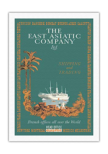 Dinamarca - Línea de cruceros de envío y comercio - Compañía Asiática del Este (EAC) - Póster Viaje transatlántico de Valdemar Larsen c.1930s - Impresión de Arte en lienzo 69x102cm