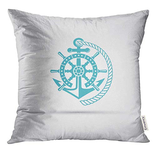 Kinhevao Throw Pillow Marina Puerto Emblema náutico Helm Rueda Ancla y Cuerda para la compañía marítima Crucero Almohada Decorativa Decoración para el hogar Almohada Cuadrada