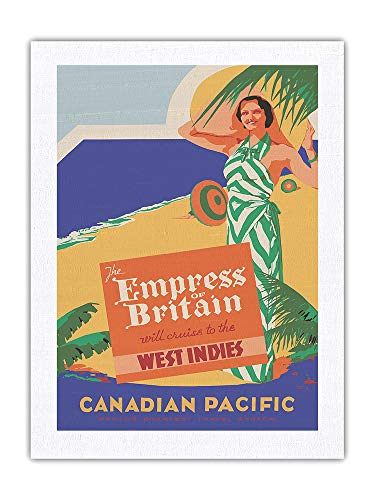 Crucero a Las Antillas - La emperatriz de Gran bretaña - Compañía de Vapores Canadian Pacific - Póster Viajes c.1930s - Impresión de Arte Seda Pura Tela 61x81cm