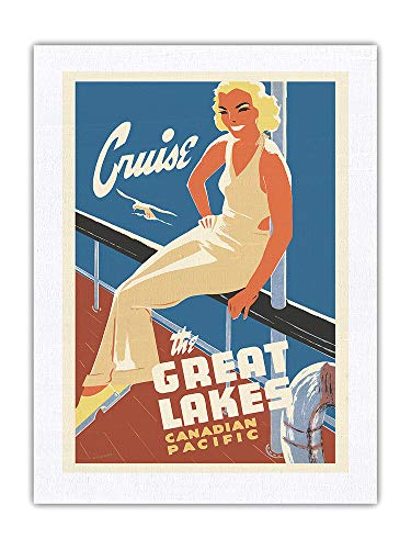 Crucero por los Grandes Lagos - Compañía de Vapores Canadian Pacific - Póster de Viaje de transatlántico de Peter Ewart c.1940s - Impresión de Arte Seda Pura Tela 61x81cm