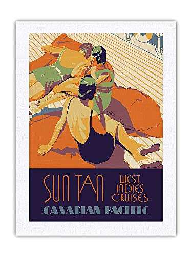 Crucero por el Caribe - Bronceada - Compañía de Vapores Canadian Pacific - Póster de Viaje de transatlántico c.1936 - Impresión de Arte Seda Pura Tela 61x81cm