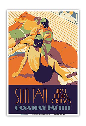 Crucero por el Caribe - Bronceada - Compañía de Vapores Canadian Pacific - Póster de Viaje de transatlántico c.1936 - Impresión de Arte 33x48cm