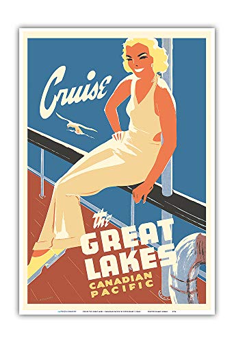 Crucero por los Grandes Lagos - Compañía de Vapores Canadian Pacific - Póster de Viaje de transatlántico de Peter Ewart c.1940s - Impresión de Arte 33x48cm