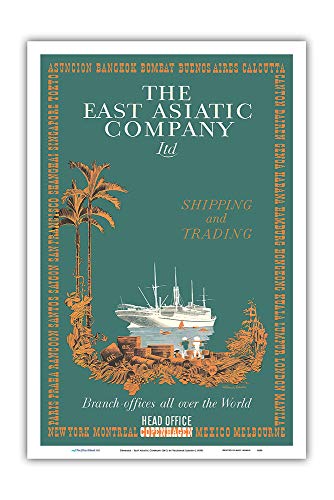 Pacifica Island Art Dinamarca - Línea de cruceros de envío y Comercio - Compañía Asiática del Este (EAC) - Póster Viaje transatlántico de Valdemar Larsen c.1930s - Impresión de Arte 31x46cm
