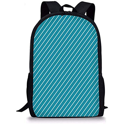 Mei-shop Mochilas Escolares Geométrico Patrón de Rayas diagonales Crucero mediterráneo Colores Aventura de Viaje por el océano Azul Turquesa Claro