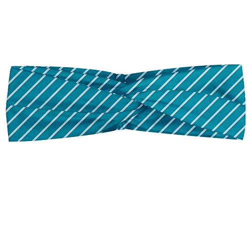 ABAKUHAUS Diadame Geométrico, Banda Elástica y Suave para Mujer para Deportes y Uso Diario Patrón rayado diagonal Colores de cruceros del Mediterráneo Océano Viajes de Aventura, Azul pálido Teal