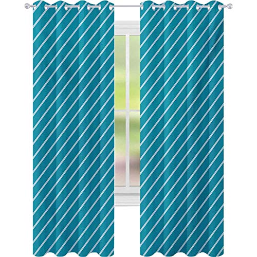 Cortinas opacas para ventana, diseño de rayas diagonales, colores de crucero mediterráneo, viajes de océano, aventura, 52 x 108, cortinas térmicas aisladas para cocina, azul pálido, verde azulado
