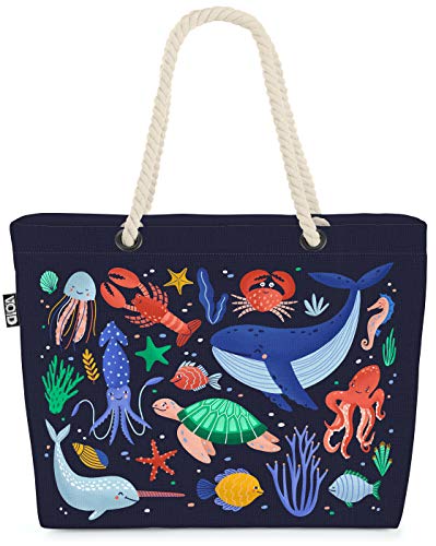 VOID Animales Marinos Peces Cangrejo Ballena Bolsa de Playa 58x38x16cm 23L Shopper Bolsa de Viaje Compras Beach Bag Bolso