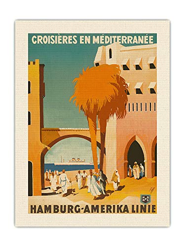 Póster de viaje Croisiéres en Mediterranée (Cruceros por el Mediterráneo) – Hamburg-American Line HAPAG – Vintage Ocean Liner de Albert Füss c.1936 – Lienzo impreso orgánico RAW (61 x 81 cm)