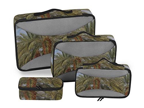 Organizador de Cubos Fecha de Viaje Planta de Palmera Embalaje de Cubos Organizador Paquete de Viaje Organizadores Organizador de Maleta de 4 Piezas Bolsa de Almacenamiento de Equipaje Ligero