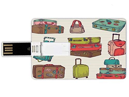 16GB Forma de Tarjeta de crédito de Unidades Flash USB Garabatear Estilo de Tarjeta de Banco de Memory Stick Maletas Coloridas Diseño Inspirado en Las Vacaciones Viajar al Extranjero Ilustraciones de