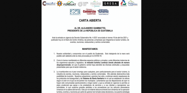Empresarios del sector turístico envían carta abierta a Giammattei