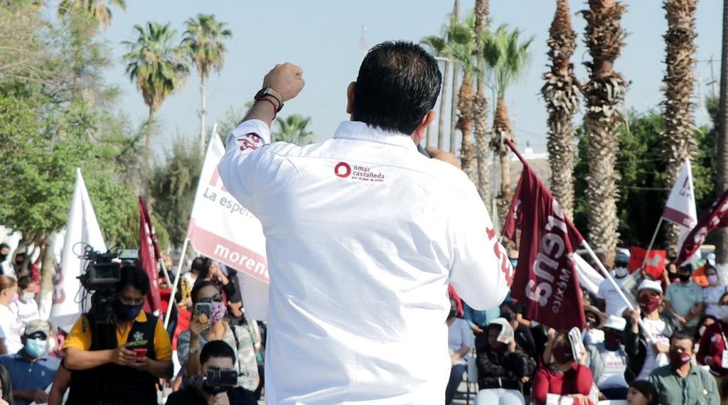 El primer mitin de Omar Castañeda inició a las 10 de la mañana por la avenida Rayón, frente al Parque Morelos de GP.