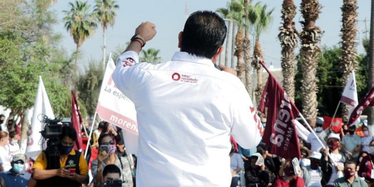 El primer mitin de Omar Castañeda inició a las 10 de la mañana por la avenida Rayón, frente al Parque Morelos de GP.