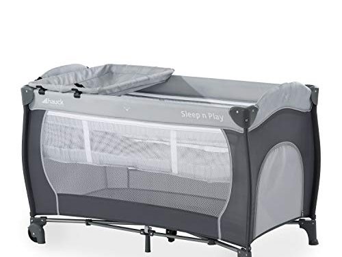 Hauck Cuna de Viaje Sleep N Play Center, de Nacimiento hasta 15 kg, 120 x 60 cm, Doble Altura, Cambiador, Ruedas, Entrada Lateral, Plegable, Bolsa de Transporte, Gris