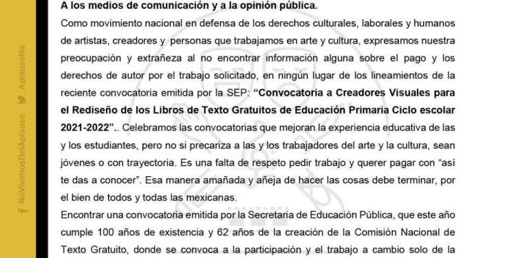 l colectivo #novivimosdelaplauso hace su pronunciamiento por convocatoria a participar en ilustración de libros sin paga
