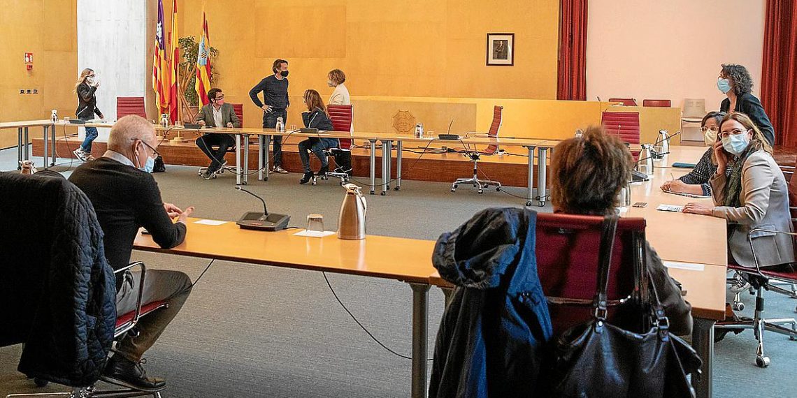 Profesionales del sector turístico durante la reunión ayer con Mora y Negueruela en el Consell .