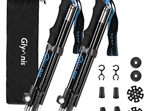 Glymnis Bastones de Senderismo Bastones Trekking Plegables 2pcs 36cm~130cm de Aleación de Aluminio 7075 y EVA para Senderismo Alpinismo Trail Viaje Azul