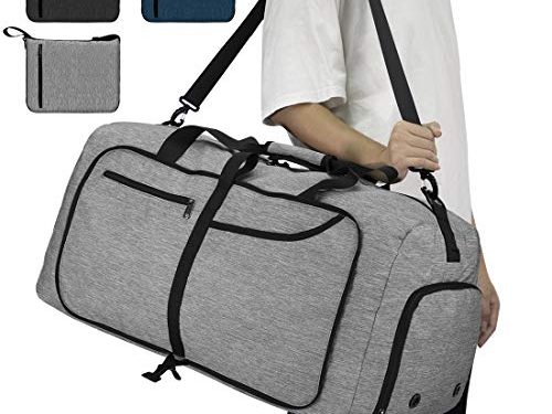 NEWHEY Bolsa de Viaje 65L Plegable Ligera Bolsa Deporte Hombre Impermeable Bolsa Fin de Semana con Compartimento Zapatos para Mujeres Gris