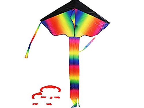 Kite Cometa Juguetes Voladores Cometa para Niños INTVNGrande Cometa para los Niños y Adultos El Arco Iris Colorido de la Cometa Fácil de Volar, Liviano y Estable con Dos Cuerdas 50m