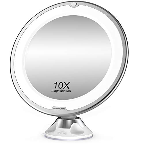 Plata ZEPHBRA Espejo de Maquillaje con Luz LED 1X/5X Aumento Espejos de Aumento de Pared de Doble Cara Giratorio Espejos Extensibles para Baño y Tocador 