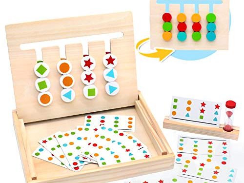 Symiu Juguetes Montessori Tablero Juego de Madera Puzzles Infantiles con Tarjetas de Patrón y Disco de Color Juguete De Rompecabezas Madera para Niños 3 4 5 Años