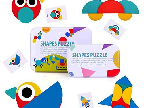 BBLIKE Tangram Madera, 36 Montessori Puzzle de Madera + 60 PCS Diseño Tarjetas de Apilamiento Juegos y Juguetes Educativos Clasificación de la Infancia