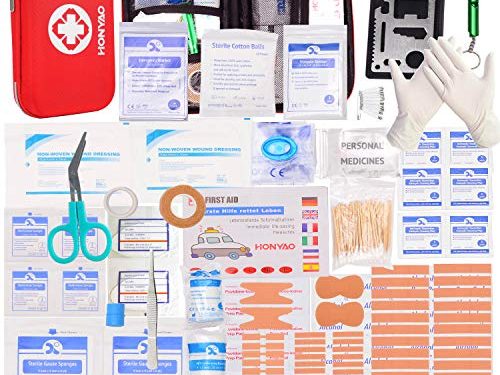 HONYAO Botiquín de Primeros Auxilios, Mini Kit de Supervivencia - Bolsa Médico de Emergencia Completo para Coche Barco Motocicleta El Hogar Lugar de Trabajo Mochila y Acampar Senderismo Viaje