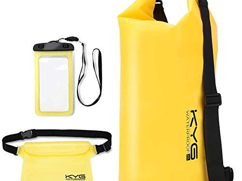 KYG Bolsa Estanca 20L Impermeable Seca Set de Bolsa Waterproof con Funda Táctil de Móvil y Bolsa Cintura para Playa y Deportes al Aire Rafting Kayak