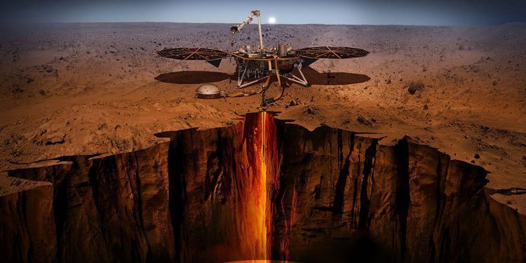 Foto: Ilustración de la NASA InSight en la superficie marciana (NASA)