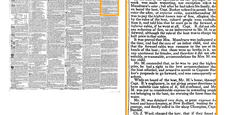 El informe del periódico de Nueva York en 1833 anunciando la victoria de Mundrucu en el primer caso judicial