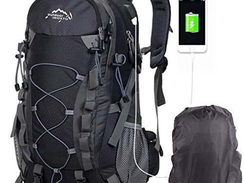 Mochilas De Marcha, Mochila De Senderismo Trekking Mujer Hombre Resistente Al Agua 40L litros Al Aire Libre Ligera Gran Capacidad para Viajes Montañismo Escalada USB Backpack Negro