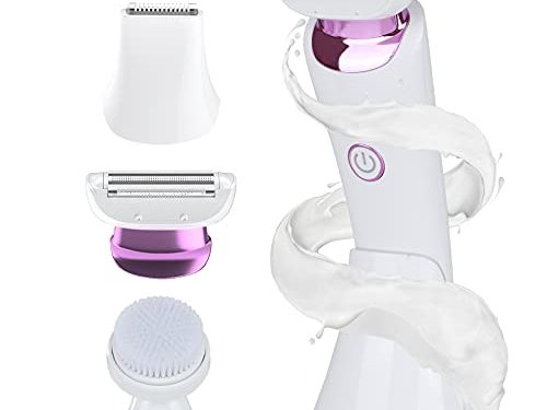 Afeitadora Eléctrica Mujer, Depiladora Mujer Eléctrica 3 en 1, Impermeable Maquinilla de Afeitar con Luz LED, USB Femenina Recortadora para ​Axilas Bikini Piernas Brazos Limpieza Facial