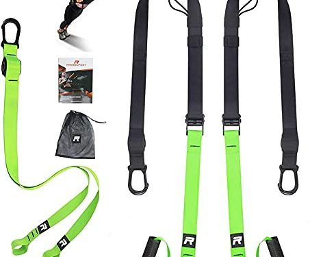 RHINOSPORT Juego de Entrenamiento de suspensión con Anclaje para Puerta Ajustable para Gimnasia en casa Adecuado para Viajes y para el Entrenamiento en Interiores y Exteriores
