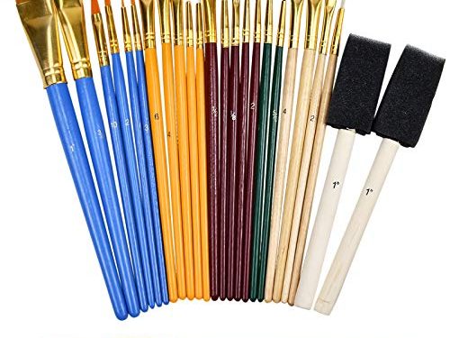 Sets de Pinceles y Brochas 25 Pincel,Pinceles Acuarela,Pinceles para Pintura Acrilica  Oleo,Brochas Pintura Redondo y Plano,Esponjas de Pintura Accesorios de Pintura para Adultos Niños Artistas