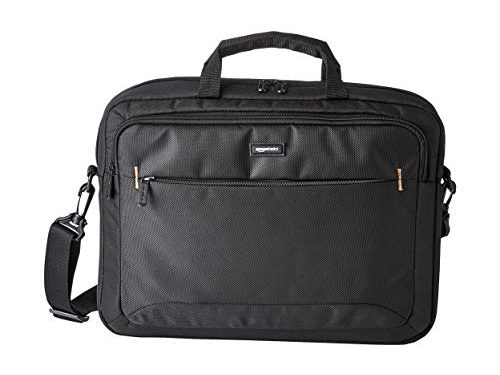 Amazon Basics - Maletín compacto para portátil con correa para el hombro y bolsillos para accesorios (15,6 pulgadas, 40 cm), negro, 1 unidad
