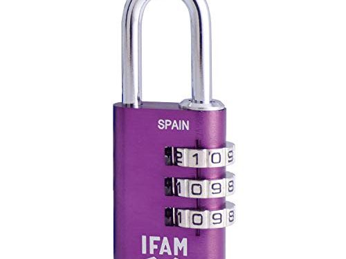 IFAM Col Combi20 (000612P) – Candado de combinación, 20mm, color violeta, 3 rodillos (1.000 combinaciones), cuerpo aluminio, arco diámetro 3mm, candado para maleta, viaje, gimnasio, taquilla, colegi
