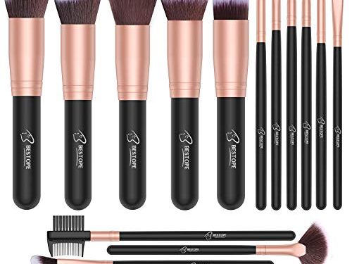 Set de brochas de maquillaje profesional BESTOPE 16 piezas Pinceles de maquillaje Set Premium Synthetic Foundation Brush Blending Face Powder Blush Concealers Kit de pinceles (Rose Golden)