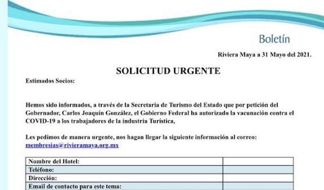 Autorizan vacunación a trabajadores de la industria turística en Quintana Roo
