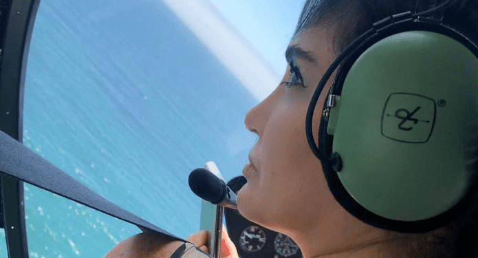 Belleza por los aires, Celia Lora graba video en helicoptero(INSTAGRAM)