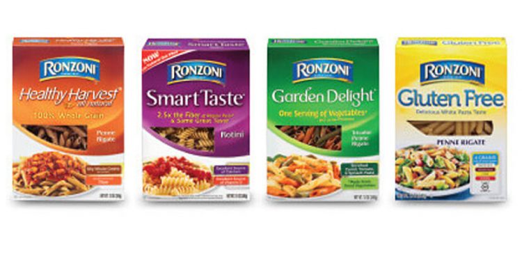 Diferentes formatos de pasta seca de Ronzoni.