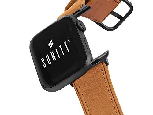 Suritt ® Correa para Apple Watch de Piel Rio (6 Colores Disponibles). 3 Colores de Hebilla y Adaptador para Elegir (Negro - Plata - Oro)(Series 6, SE, 5, 4, 3). (38mm / 40mm, Saddle Brown/Black)