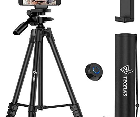 Trípode de Cámara, TECELKS Trípode Móvil (44cm-135cm) de Aluminio con Control Remoto, Soporte de Teléfono, Bolsa de Transporte, Tornillo de Montaje de 1 4 , Trípode de Viaje Video Teléfono Cámara