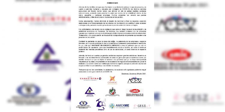 Cámaras Empresariales covid en zacatecas